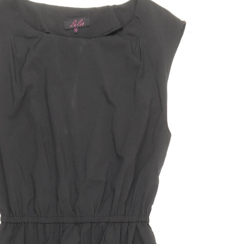 Lila Womens Black Nylon Fit & Flare Size 10 Round Neck Pullover