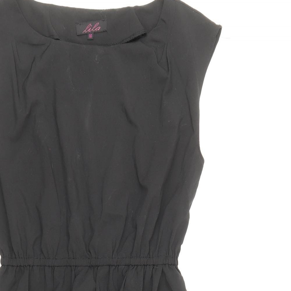 Lila Womens Black Nylon Fit & Flare Size 10 Round Neck Pullover