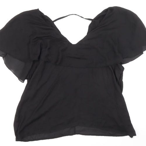 loralette Womens Black Polyester Basic Blouse Size 2XL V-Neck