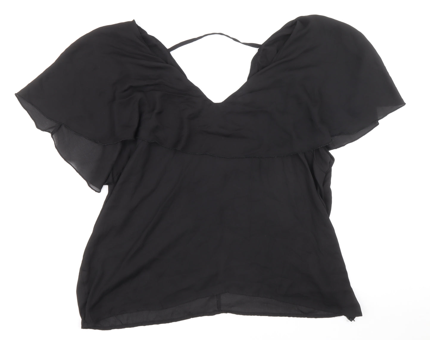 loralette Womens Black Polyester Basic Blouse Size 2XL V-Neck