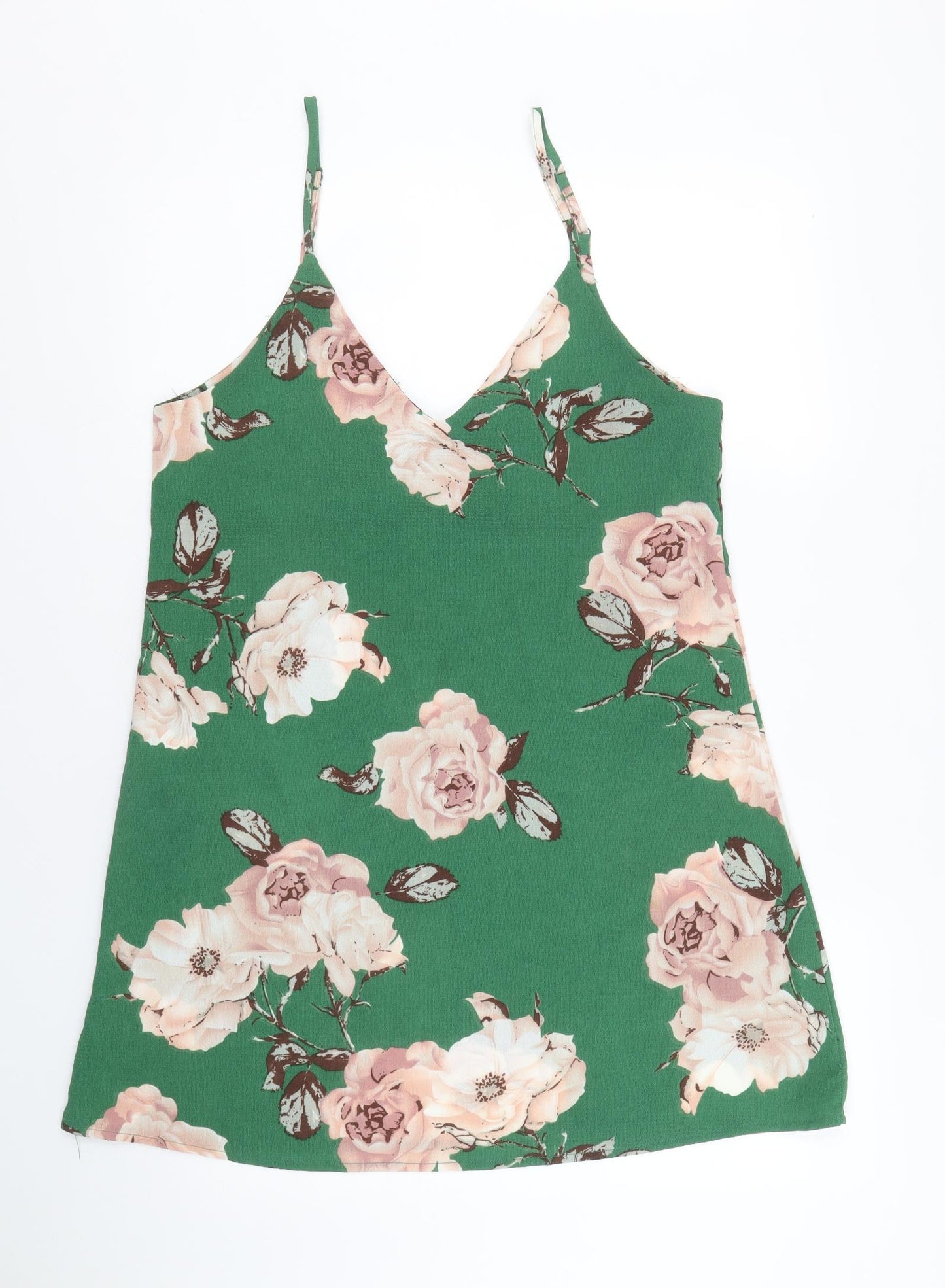 SheIn Womens Green Floral Polyester Tank Dress Size M V-Neck Pullover