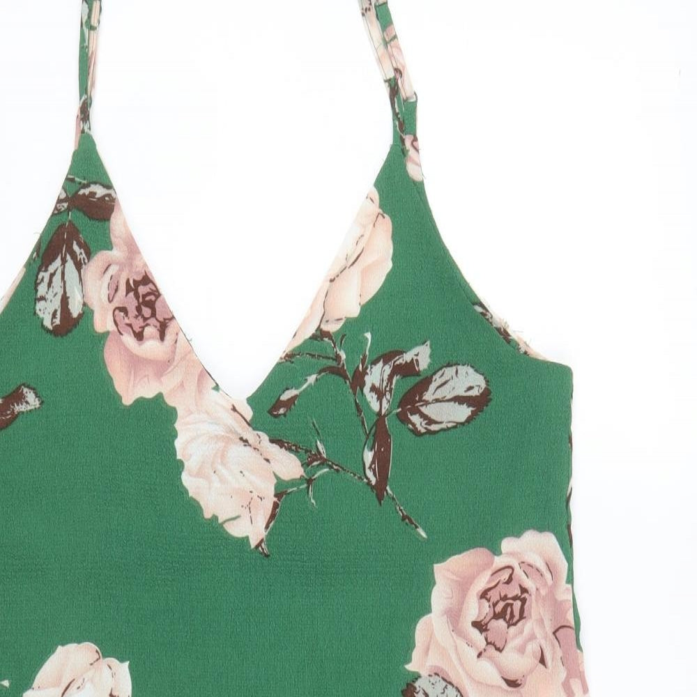 SheIn Womens Green Floral Polyester Tank Dress Size M V-Neck Pullover