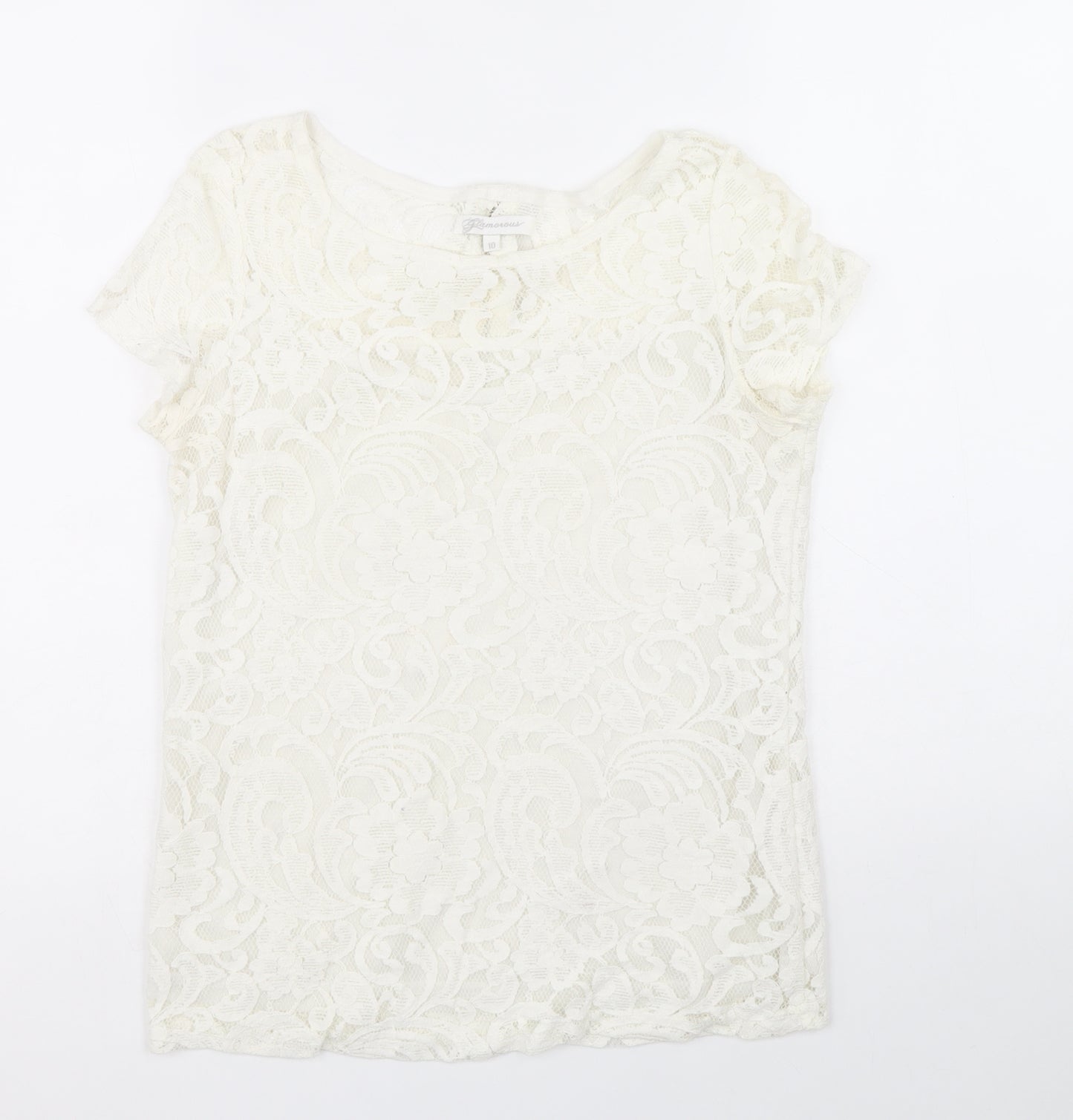 Glamorous Womens White Polyester Basic Blouse Size 10 Scoop Neck