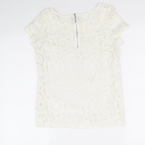 Glamorous Womens White Polyester Basic Blouse Size 10 Scoop Neck