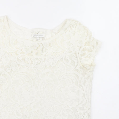 Glamorous Womens White Polyester Basic Blouse Size 10 Scoop Neck