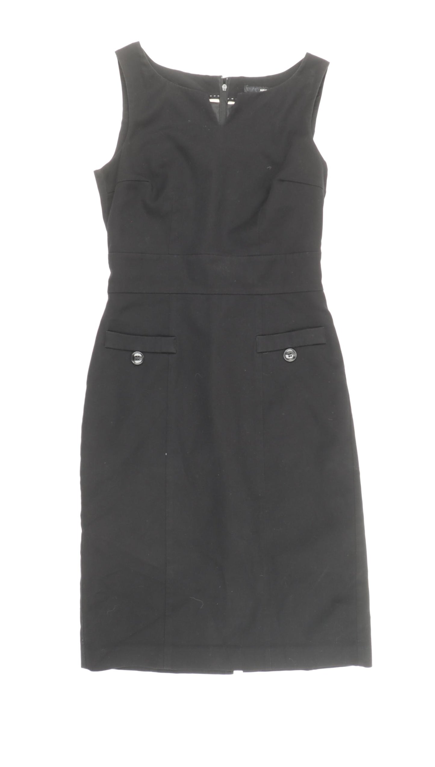 H&M Womens Black Polyester Pencil Dress Size 8 V-Neck Zip