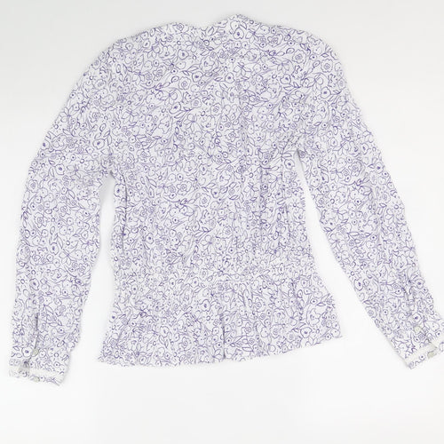 Marks and Spencer Womens White Floral Viscose Basic Button-Up Size 8 Round Neck