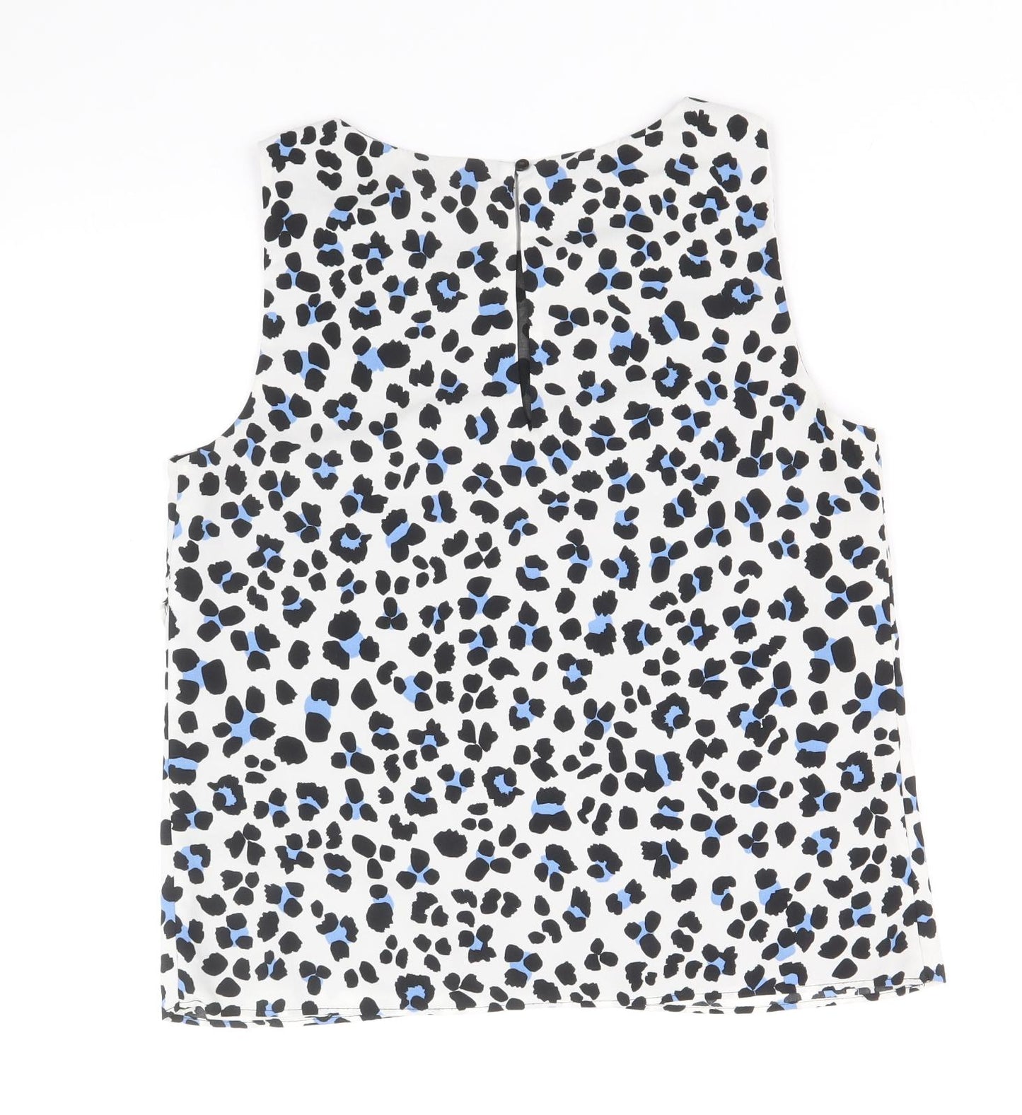 Zara Womens White Animal Print Polyester Basic Blouse Size S Scoop Neck