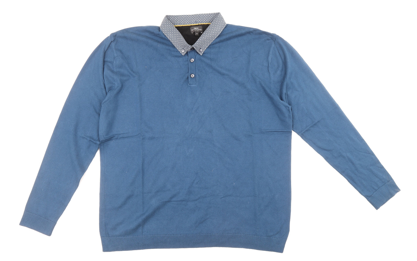 NEXT Mens Blue Collared Cotton Pullover Jumper Size 2XL
