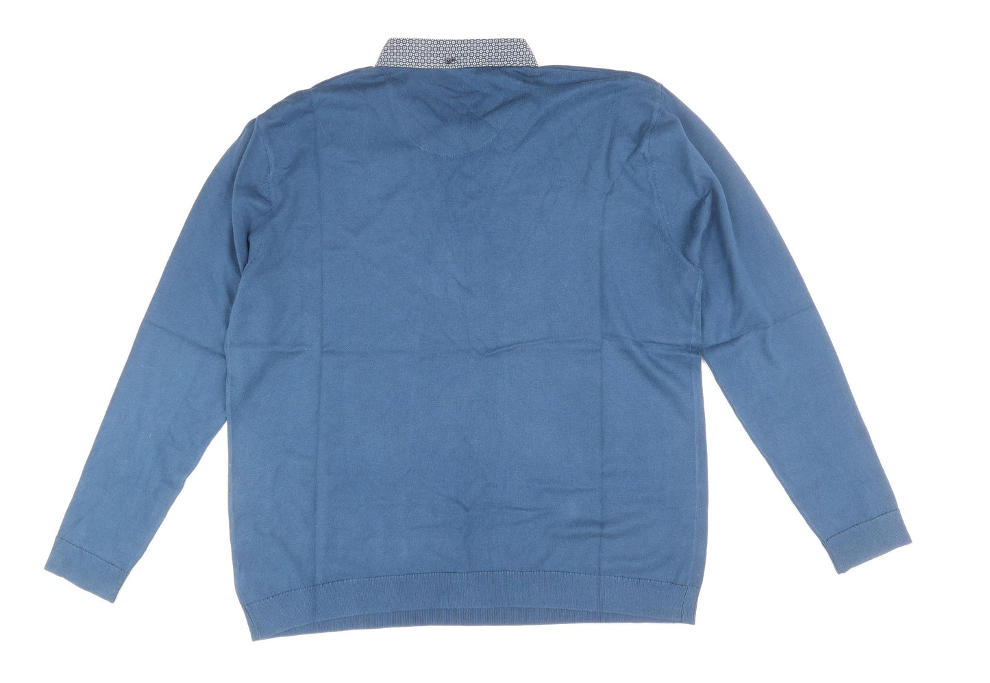NEXT Mens Blue Collared Cotton Pullover Jumper Size 2XL