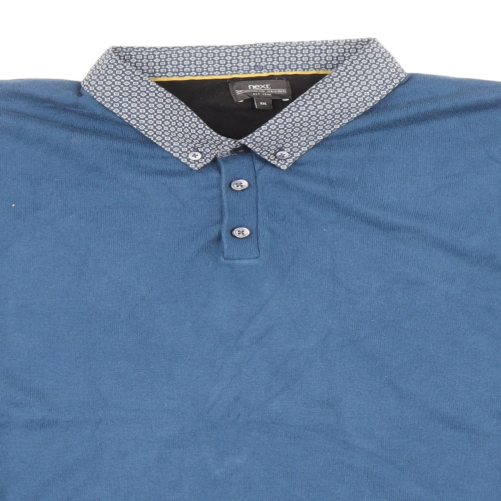NEXT Mens Blue Collared Cotton Pullover Jumper Size 2XL