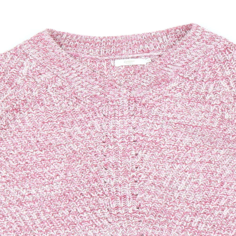 Cotton Traders Womens Pink V-Neck Acrylic Pullover Jumper Size 12