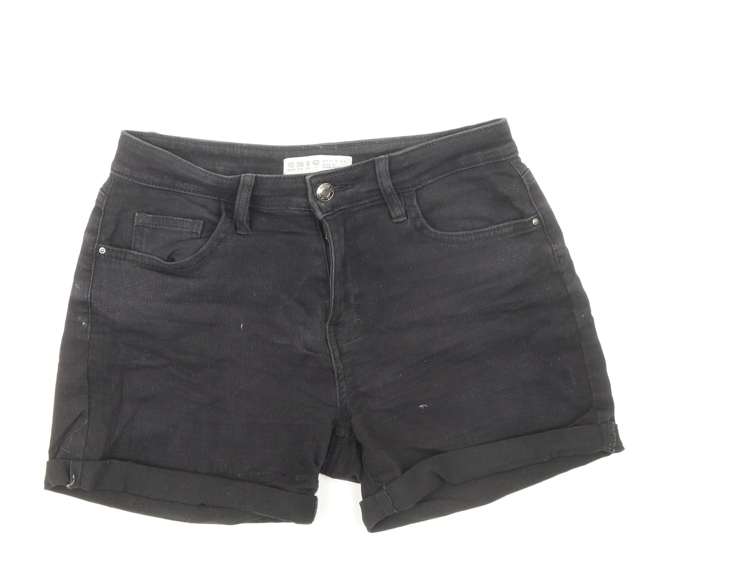 Denim & Co. Womens Black Cotton Mom Shorts Size 10 Regular Zip