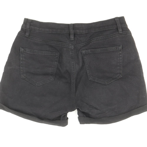 Denim & Co. Womens Black Cotton Mom Shorts Size 10 Regular Zip