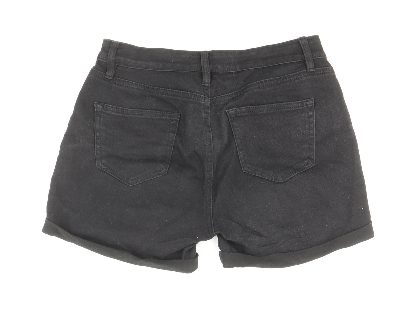 Denim & Co. Womens Black Cotton Mom Shorts Size 10 Regular Zip
