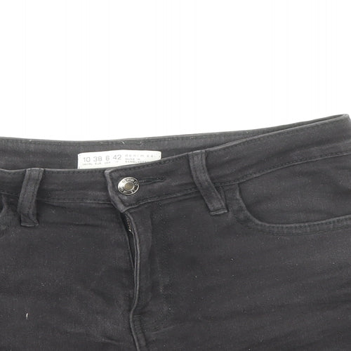 Denim & Co. Womens Black Cotton Mom Shorts Size 10 Regular Zip