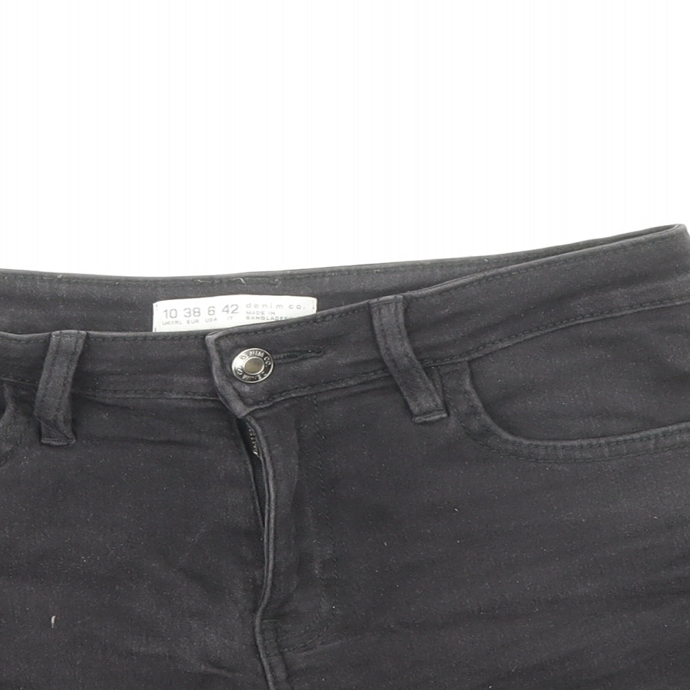 Denim & Co. Womens Black Cotton Mom Shorts Size 10 Regular Zip