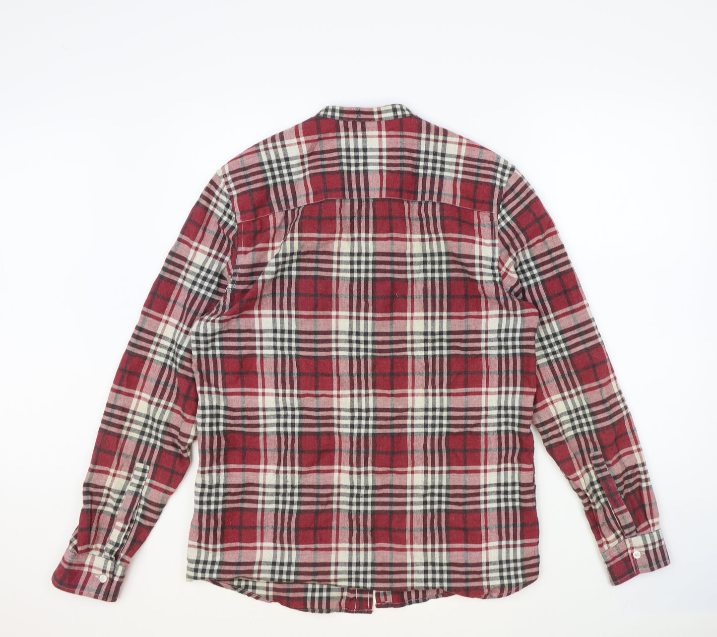 Topman Mens Red Plaid Cotton Button-Up Size M Round Neck Button