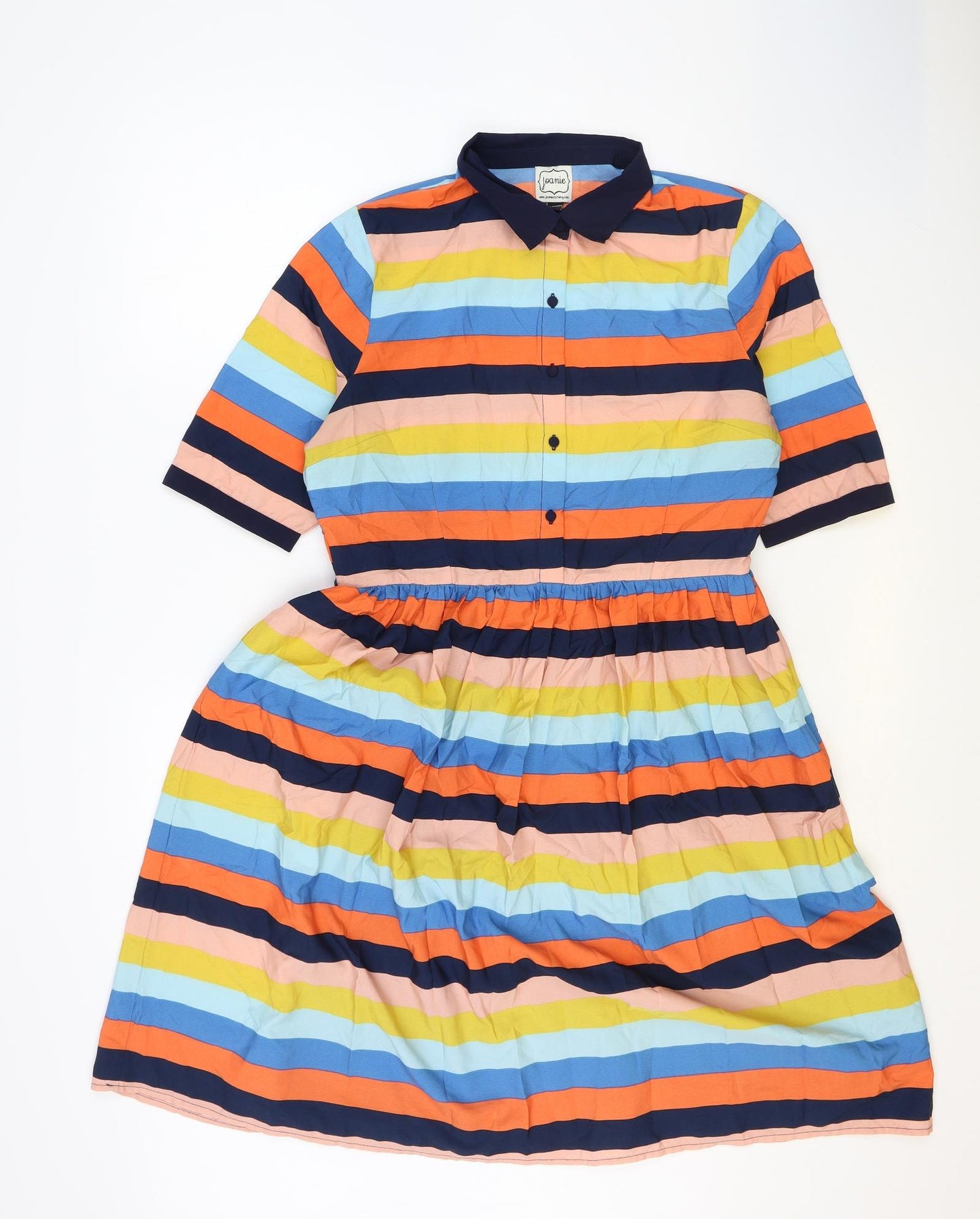 Joanie Womens Multicoloured Striped Polyester Shirt Dress Size 14 Round Neck Zip