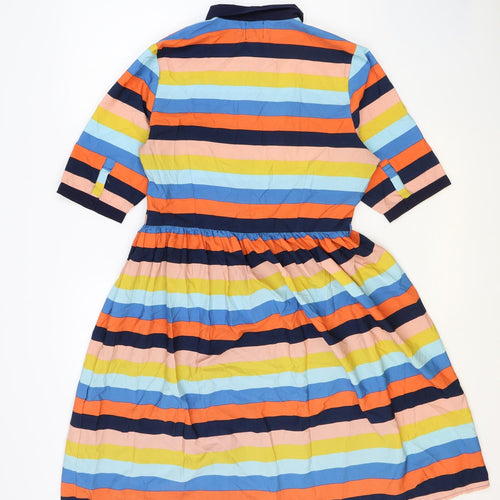 Joanie Womens Multicoloured Striped Polyester Shirt Dress Size 14 Round Neck Zip