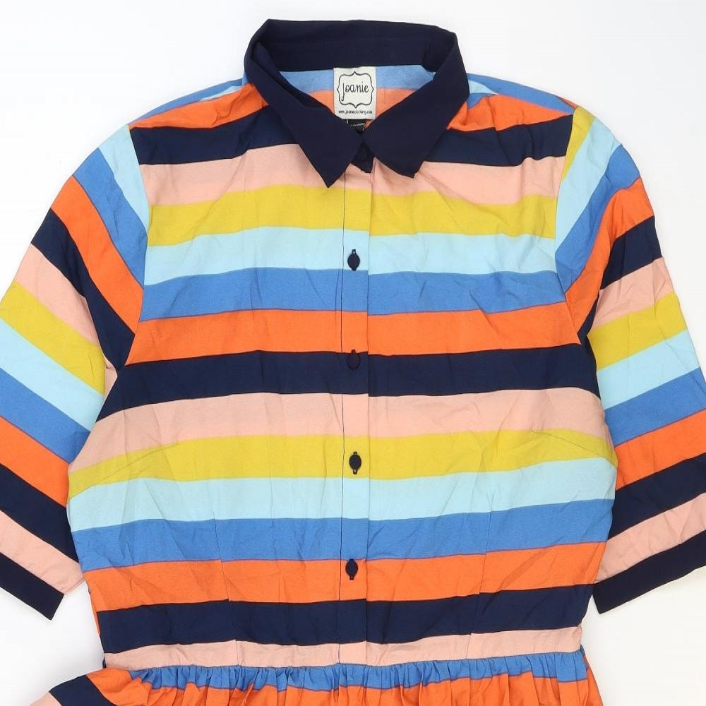 Joanie Womens Multicoloured Striped Polyester Shirt Dress Size 14 Round Neck Zip