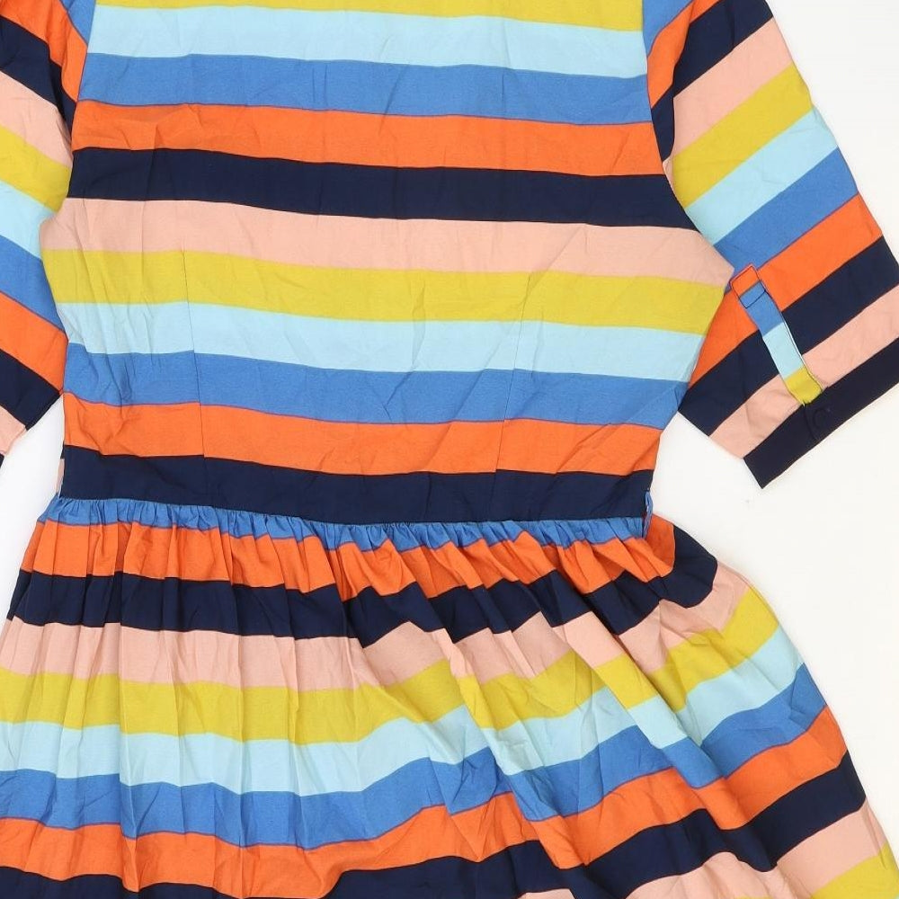 Joanie Womens Multicoloured Striped Polyester Shirt Dress Size 14 Round Neck Zip