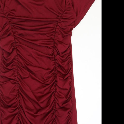 Blooming Jelly Womens Red Polyester Bodycon Size L Square Neck Pullover