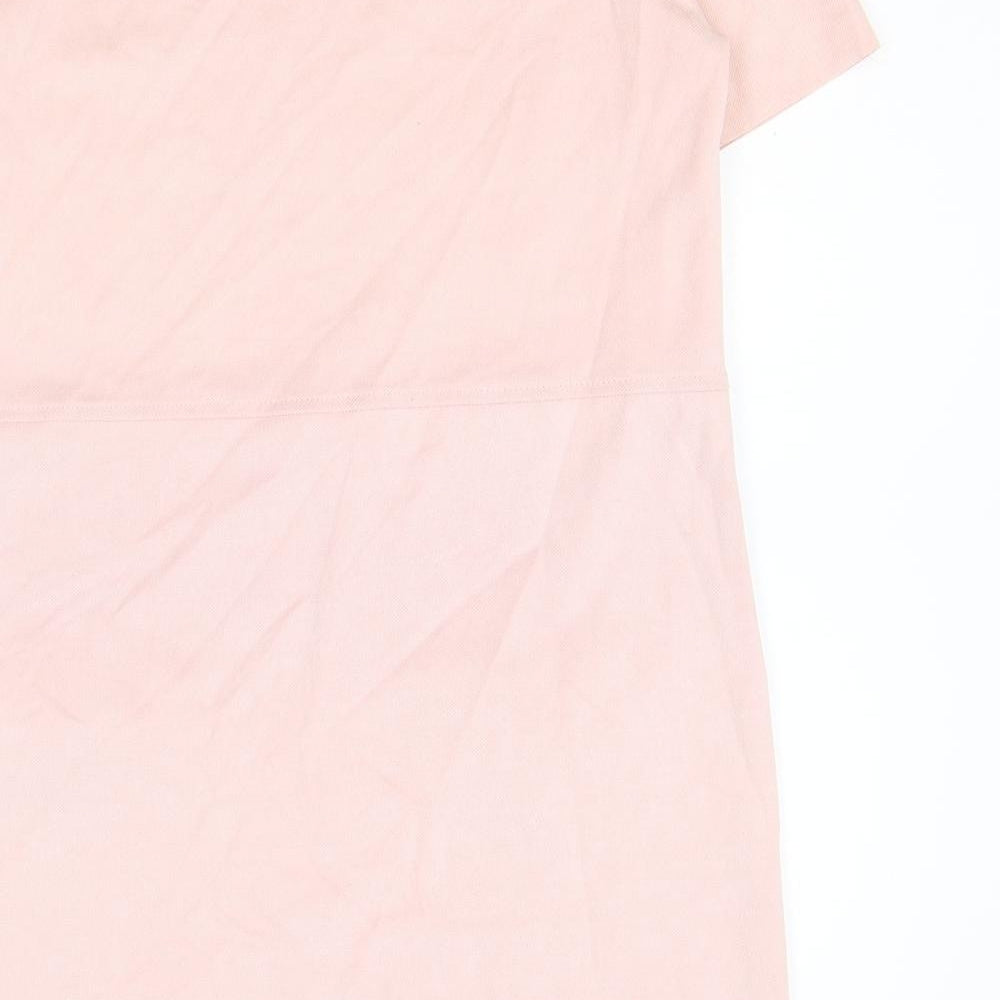 Zara Womens Pink Polyester Shift Size S Scoop Neck Pullover - Faux Pocket Detail