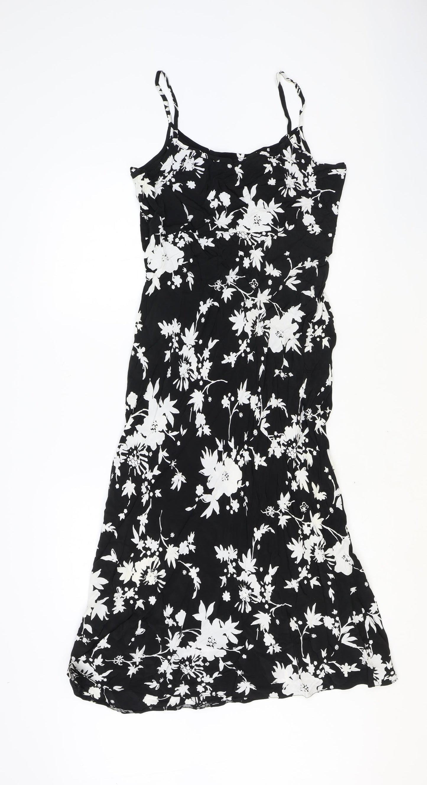BHS Womens Black Floral Viscose Tank Dress Size 12 Scoop Neck Pullover