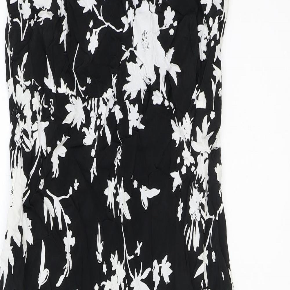 BHS Womens Black Floral Viscose Tank Dress Size 12 Scoop Neck Pullover