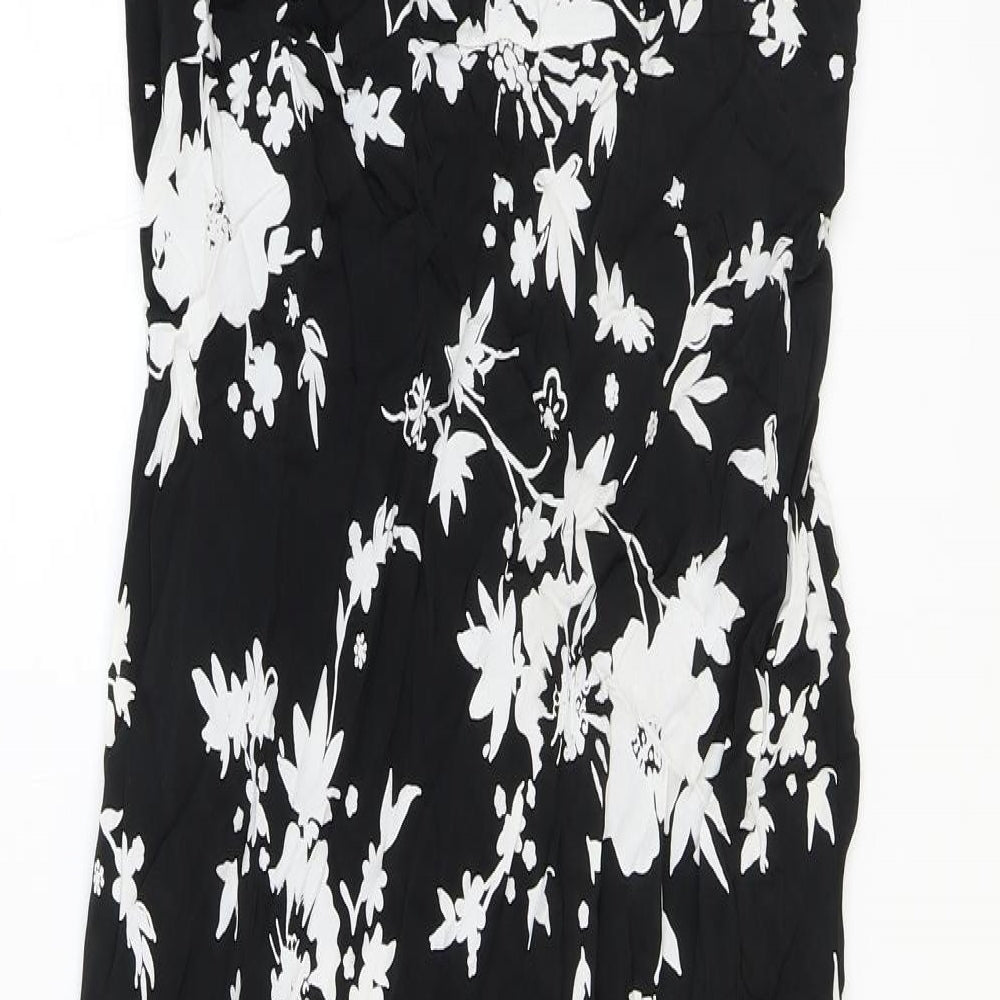 BHS Womens Black Floral Viscose Tank Dress Size 12 Scoop Neck Pullover