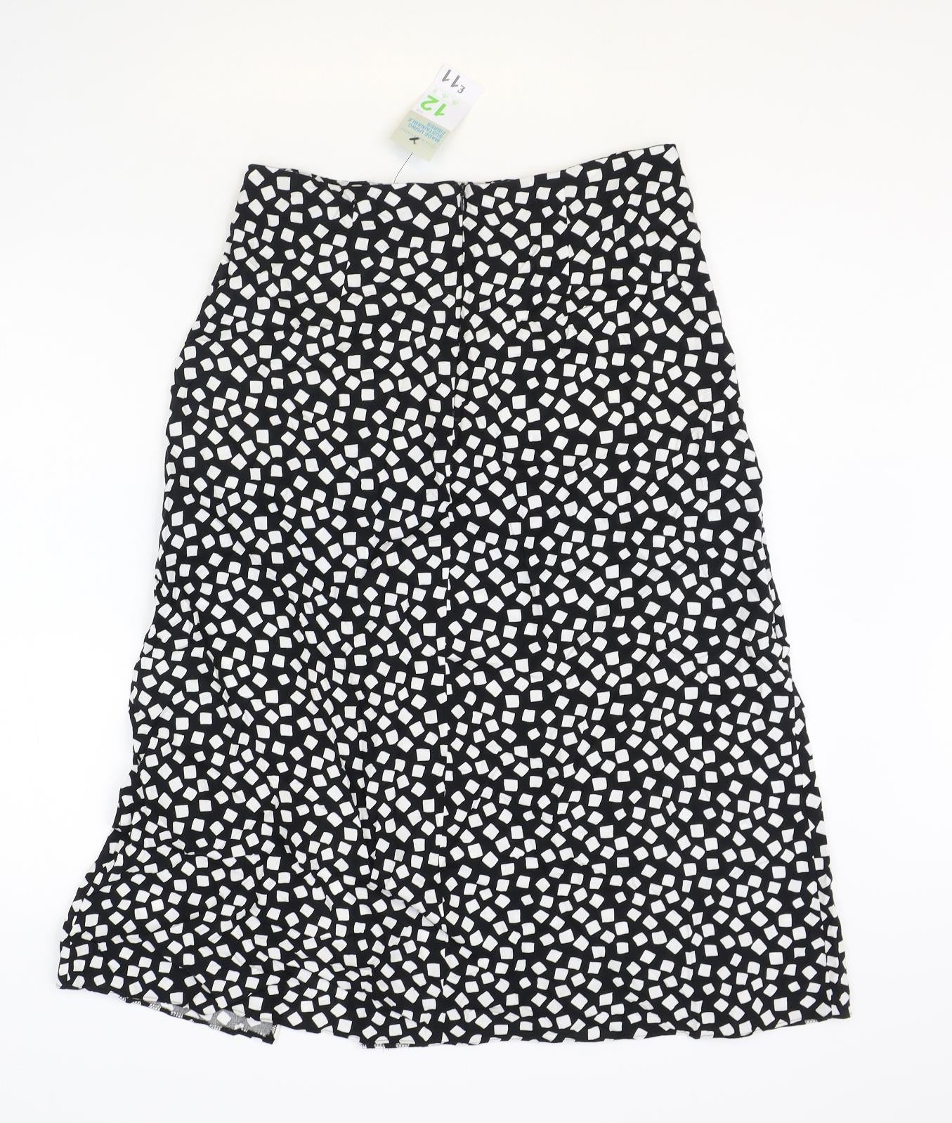 Primark Womens Black Geometric Viscose Straight & Pencil Skirt Size 12 Zip