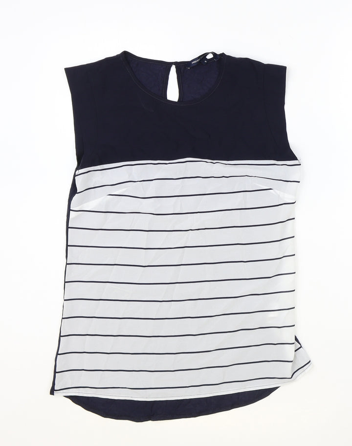 French Connection Womens Black Striped Polyester Basic Tank Size S Scoop Neck