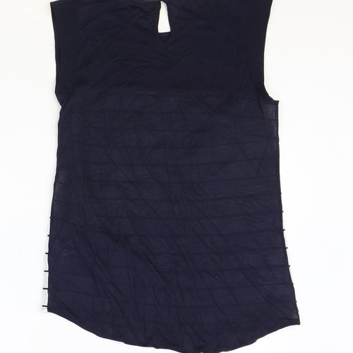 French Connection Womens Black Striped Polyester Basic Tank Size S Scoop Neck