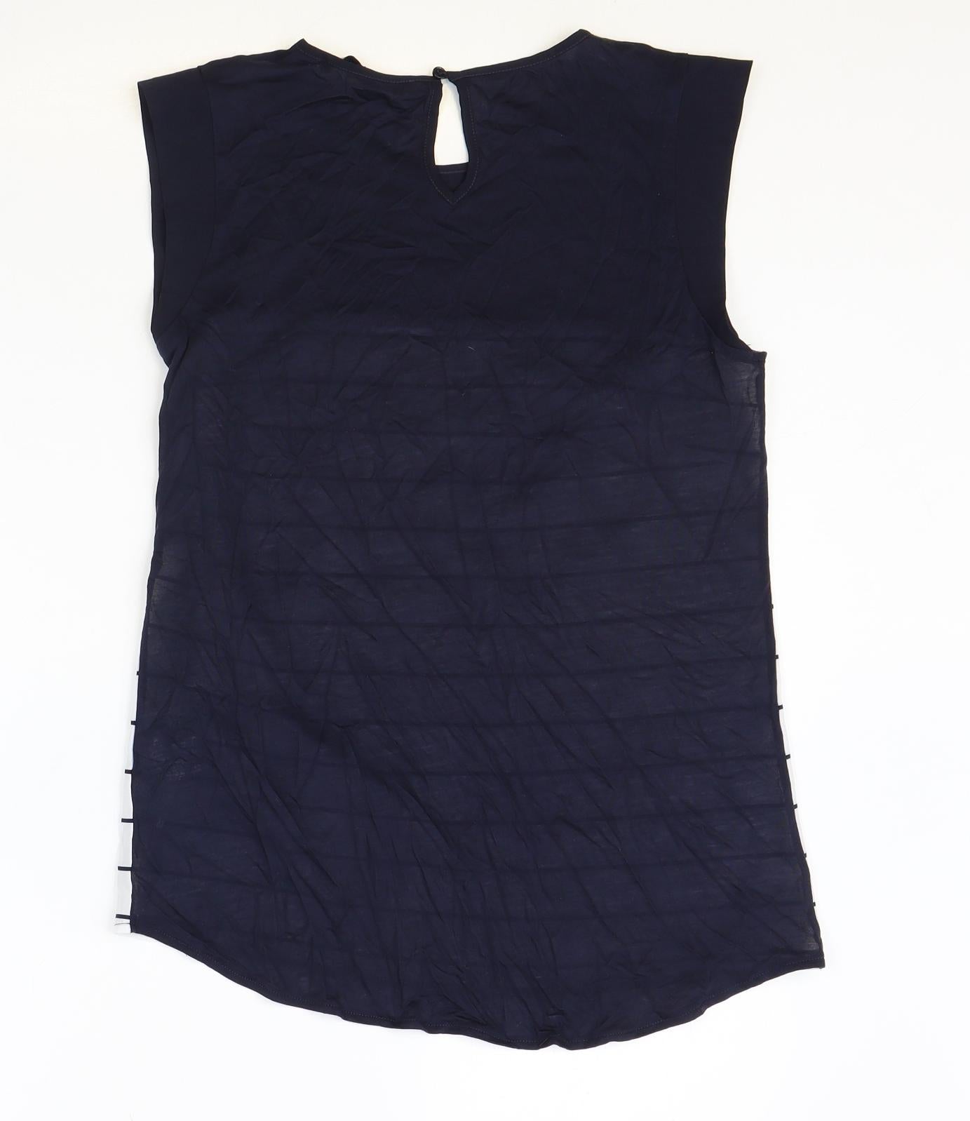 French Connection Womens Black Striped Polyester Basic Tank Size S Scoop Neck