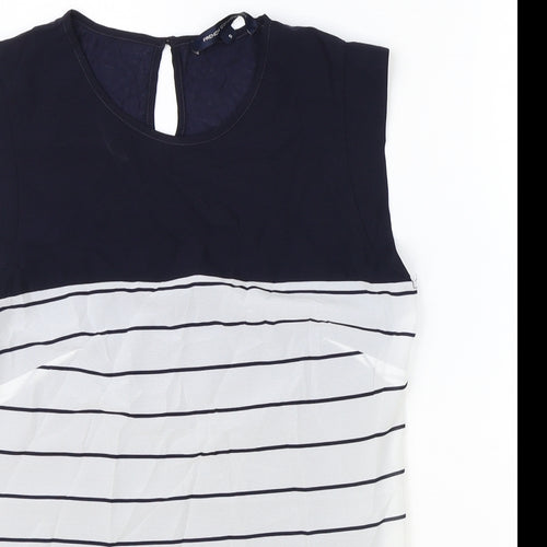 French Connection Womens Black Striped Polyester Basic Tank Size S Scoop Neck
