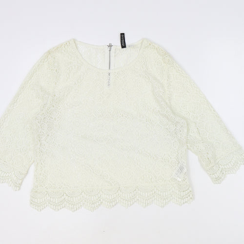 H&M Womens Ivory Geometric Polyester Basic Blouse Size 10 Scoop Neck