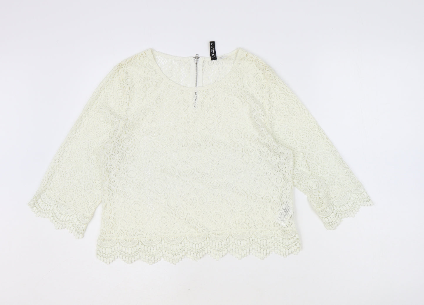 H&M Womens Ivory Geometric Polyester Basic Blouse Size 10 Scoop Neck