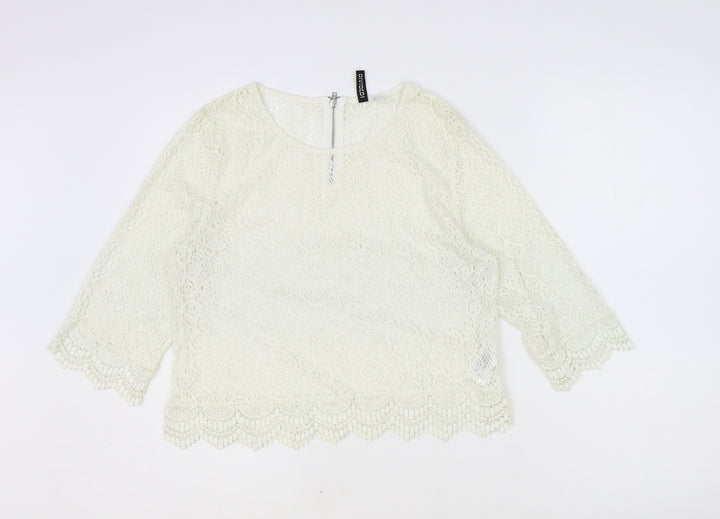 H&M Womens Ivory Geometric Polyester Basic Blouse Size 10 Scoop Neck