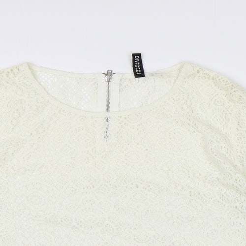 H&M Womens Ivory Geometric Polyester Basic Blouse Size 10 Scoop Neck