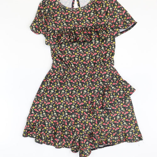 River Island Womens Multicoloured Floral Polyester Playsuit One-Piece Size 6 Button