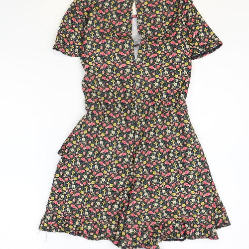 River Island Womens Multicoloured Floral Polyester Playsuit One-Piece Size 6 Button