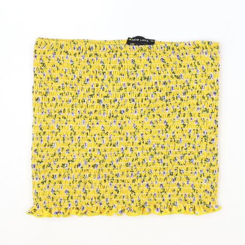 New Look Womens Yellow Geometric Polyester Cropped Tank Size M Off the Shoulder - Shirred