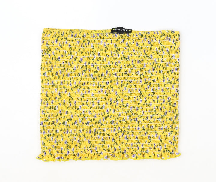 New Look Womens Yellow Geometric Polyester Cropped Tank Size M Off the Shoulder - Shirred