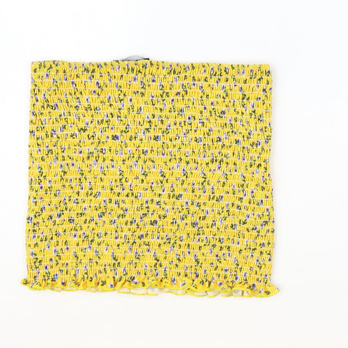 New Look Womens Yellow Geometric Polyester Cropped Tank Size M Off the Shoulder - Shirred