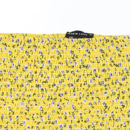 New Look Womens Yellow Geometric Polyester Cropped Tank Size M Off the Shoulder - Shirred
