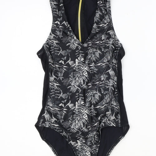 Handsome Womens Black Geometric Polyester One Piece Size S