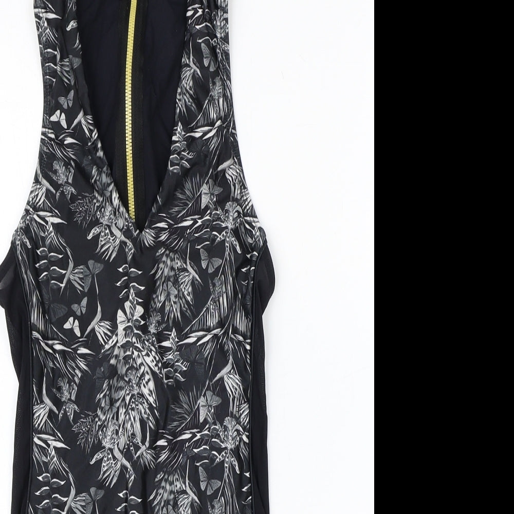 Handsome Womens Black Geometric Polyester One Piece Size S