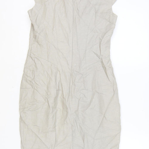 Marks and Spencer Womens Brown Polyester A-Line Size 8 Square Neck Zip