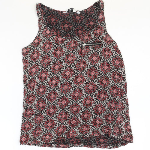 New Look Womens Multicoloured Geometric Cotton Basic Tank Size 10 Round Neck